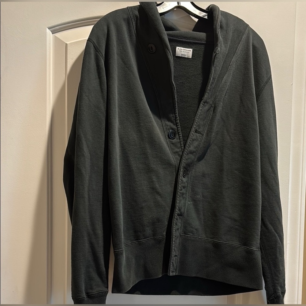 Blank Expression Cotton Men's Distressed Jacket Button Down Cardigan Size M